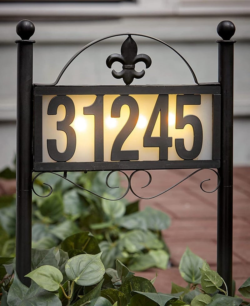 DoinMaster Solar Metal Address Signs for Yard with 50 Customizable House Numbers for Outside - Any Combination, with Warm White & Cold White, Weather-Resistant Solar-Powered LED Illuminated Address Plaques (Double Stake Item) - Image 1
